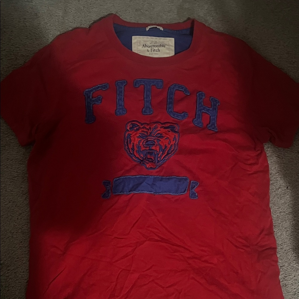 Abercrombie & Fitch Red Tee with Blue Bear Design